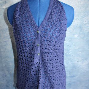 Bohemian Handmade Crochet Sleeveless V-Neck Navy Blue Top ~M/L~